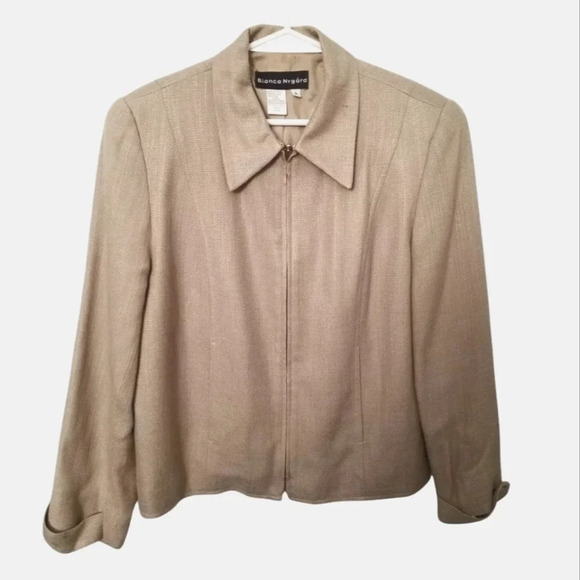 Beige blazer neutral jacket zipped up - Picture 1 of 3